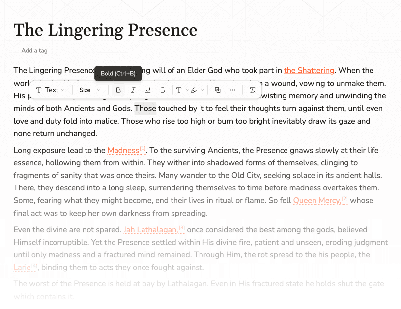 Writality rich text editor interface
