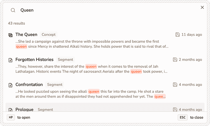 Writality search interface